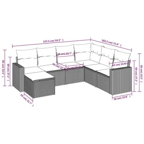 Set Divani Da Giardino 7 Pz Con Cuscini Beige In Polyrattan - Foto 3