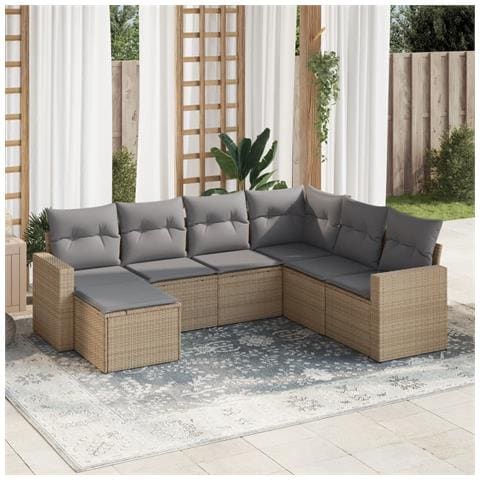 Set Divani Da Giardino 7 Pz Con Cuscini Beige In Polyrattan - Foto 1
