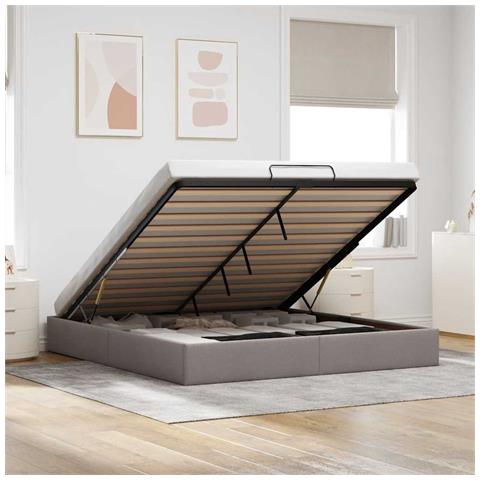 Struttura Letto Pouf Senza Materasso Tortora 160x200cm Tessuto - Foto 1