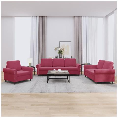 Set Di Divani 3 Pz Con Cuscini Rosso Vino In Velluto - Foto 1