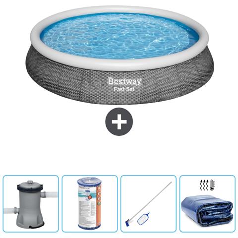 Piscina Fuori Terra - In Giro - 396x84 Cm - Grigio - Include Accessori Coordinati Cb57 - Foto 1
