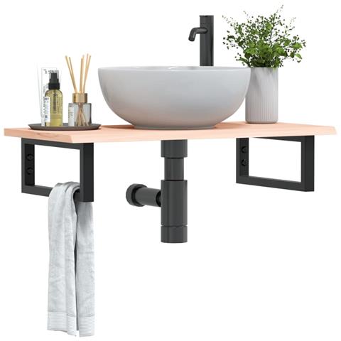 Ripiano A Parete Per Lavabo In Acciaio E Massello Di Rovere - Foto 8