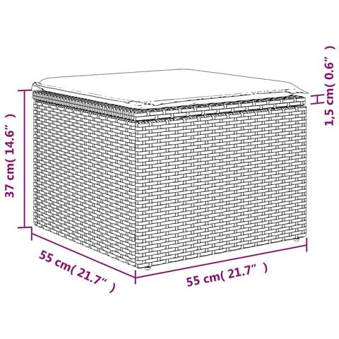Sgabello Giardino con Cuscino Marrone 55x55x37 cm in Polyrattan - Foto 4