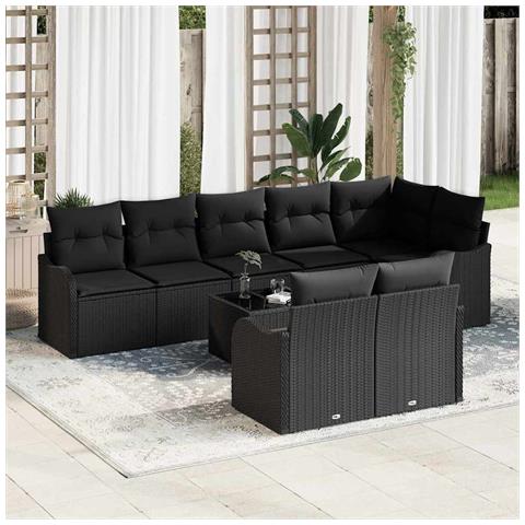 Set da giardino a 9 pezzi con cuscini in polyrattan beige,  Divano da giardino a 2 posti con cuscini in polyrattan nero - Foto 2