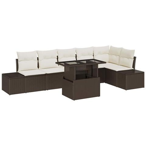 Set di divani da giardino 7 pezzi con cuscini marroni in rattan sintetico - Foto 1