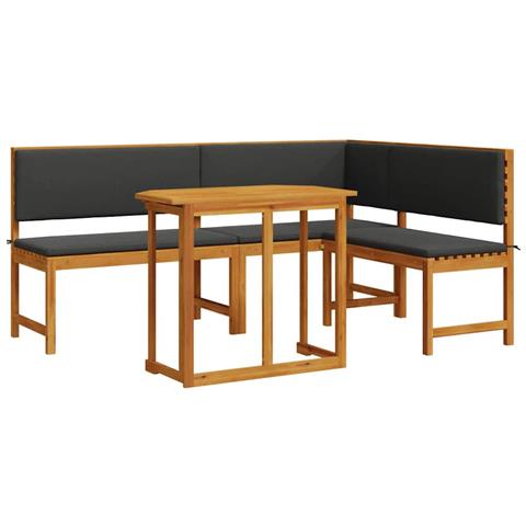 Set Bistro da Giardino 3 Pezzi con Cuscini in Legno Massello di Acacia - Foto 1