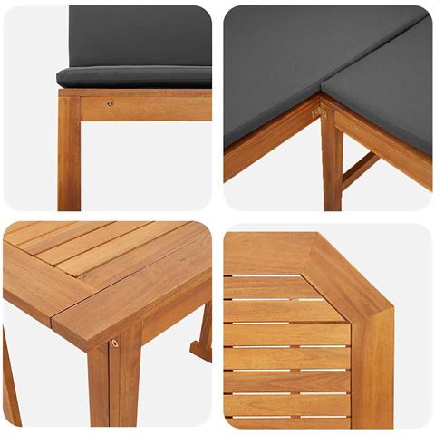 Set Bistro da Giardino 3 Pezzi con Cuscini in Legno Massello di Acacia - Foto 9