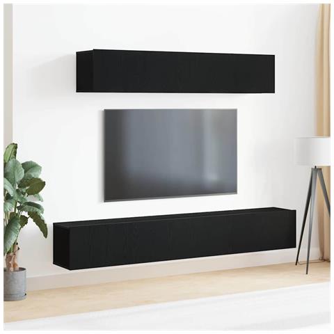 Set di Mobile TV a 4 Pezzi in Legno Ingenerizzato Nero - Foto 2
