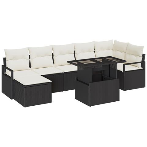 Set Divano da Giardino a 8 Pezzi con Cuscini Nero Polyrattan - Foto 1