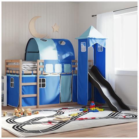 Letto a Castello con Scivolo e Tende Blu 90x200 cm - Foto 2