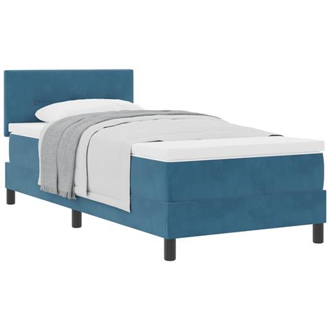 Letto Box Spring con Materasso Blu Scuro 100x200 cm Velluto - Foto 1
