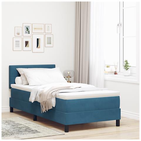 Letto Box Spring con Materasso Blu Scuro 100x200 cm Velluto - Foto 2