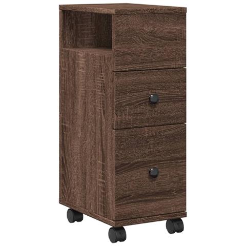Mobile da Bagno Stretto con Ruote Rovere Marrone in Truciolato - Foto 1