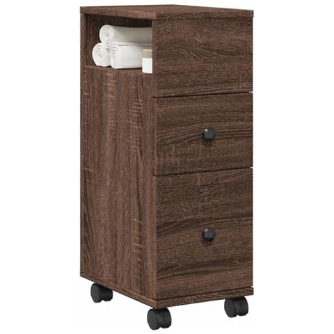 Mobile da Bagno Stretto con Ruote Rovere Marrone in Truciolato - Foto 2
