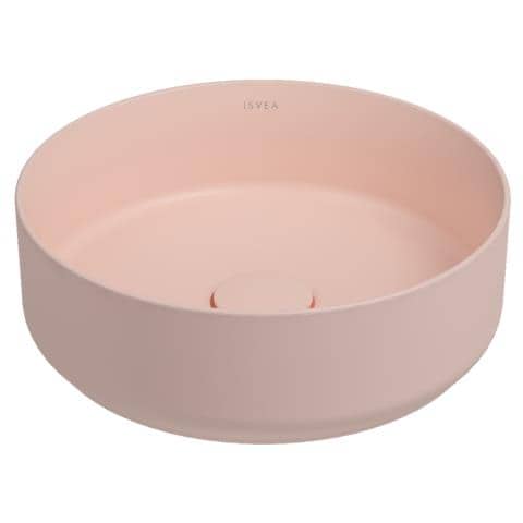 Lavabo Tondo Da Appoggio Senza Troppo Pieno In Ceramica Senza Foro Rubinetto - Salmone Opaco - Foto 1