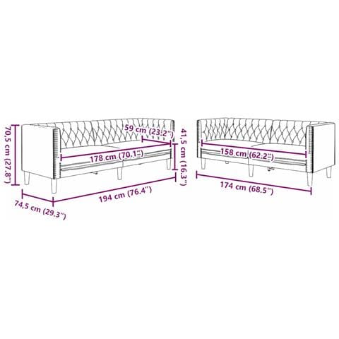 Set di divani 2 pcs Nero 194 x 74.5 x 70.5 cm Pelle sintetica - Foto 7