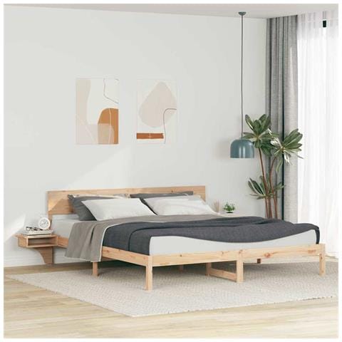 Rete letto con comodini Marrone Legno di pino massello - Foto 2