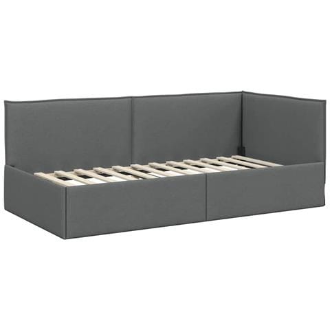 Cornice del letto ad angolo Grigio scuro 90 x 190 cm Tessuto - Foto 1