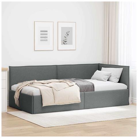 Cornice del letto ad angolo Grigio scuro 90 x 190 cm Tessuto - Foto 2