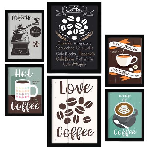 Set Di 6 Stampe Caffè Illustrazioni A Colori Di Caffè E Bevande Su Cartelloni Pubblicitari Illustrazioni Estetiche Per La Casa A3 & A4 Senza Cornice - Foto 1