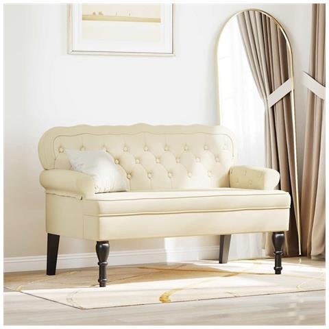 Panca Chesterfield Crema 119.5 x 64.5 x 75 cm Pelle Sintetica - Foto 2