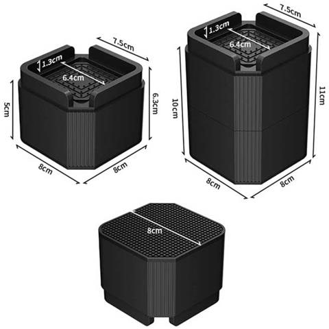 Rialzi Per Mobili Quadrati Neri - Aumento Di Altezza Di 10cm (2 Strati) - Confezione Da 4 [80x80x100mm] - Foto 7