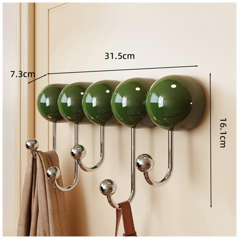 Appendiabiti A Ventosa Con 5 Ganci - Porta Abiti E Cappelli Senza Trapano Green - Foto 2