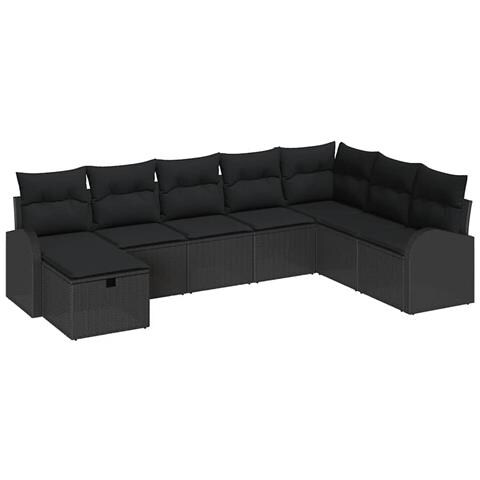 Set Divano da Giardino con cuscino 8 pcs Nero Poly Rattan - Foto 1
