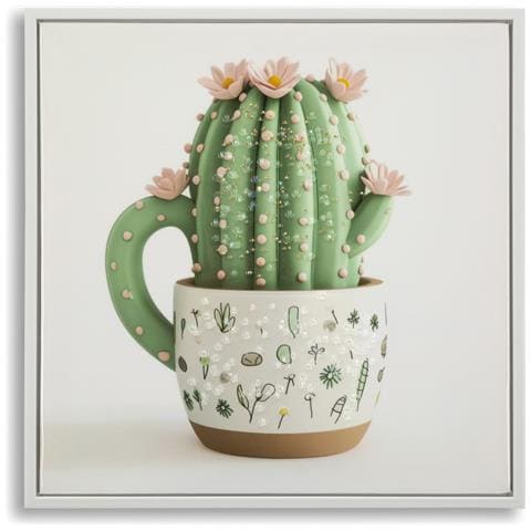 Stampa Su Tela Laccata Con Vasetto Di Cactus B, 40x40 Cm - Foto 1