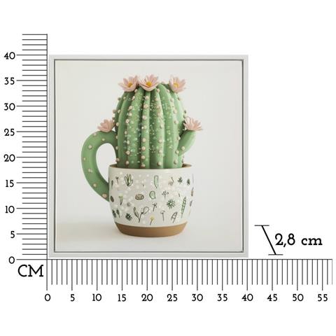 Stampa Su Tela Laccata Con Vasetto Di Cactus B, 40x40 Cm - Foto 6