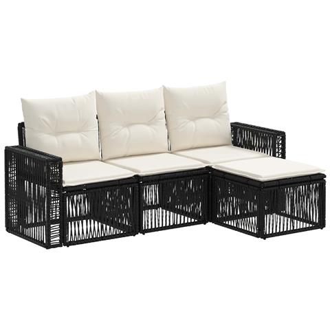 Set Divano da Giardino 4 pcs Nero e Bianco Crema polyrattan - Foto 1