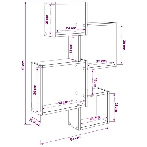 Mensole Cubo da Parete A parete Marrone 64 x 13,5 x 91,5 cm - Foto 7