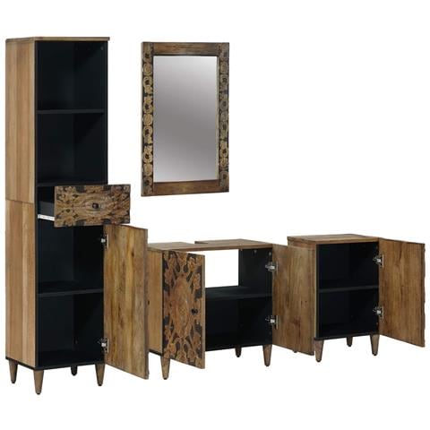 Set di mobili per il bagno con cassetto con porta 4 pcs Marrone - Foto 2