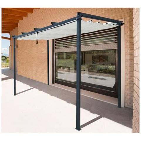 GAZEBO Pergola Pensilina in METALLO Mod. AZORES 3X4 con tetto scorrevole - Foto 1