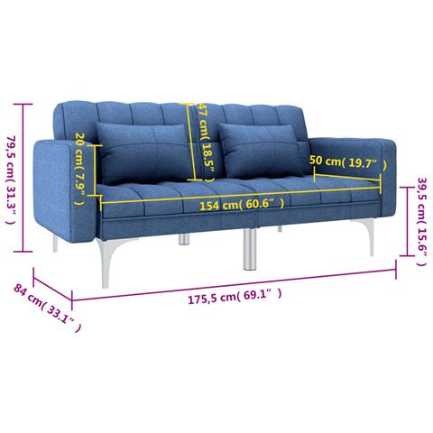 Divano Letto Blu In Tessuto - Foto 2