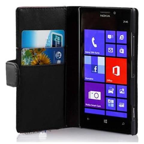 Custodia Compatibile Con Nokia Lumia 925 In Nero Carbone - Coperchio Protettivo In Similpelle Liscia E Tasca Per Carte Di Credito - Foto 1
