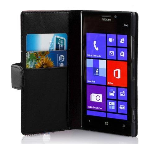 Custodia Compatibile Con Nokia Lumia 925 In Nero Carbone - Coperchio Protettivo In Similpelle Liscia E Tasca Per Carte Di Credito - Foto 4