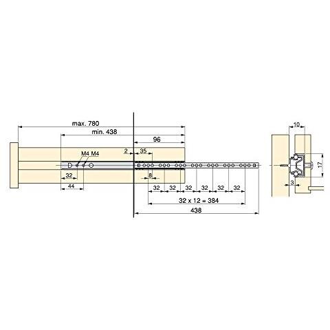 3009305 Set Di 5 Paia (10 Pz) Guide / binari Con Cuscinetti A Sfere Ad Estrazione Parziale 17mm X 438mm Per Cassetto, Zinco - Foto 3