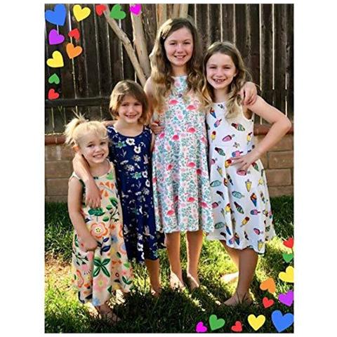 Ragazze Dei Capretti Stampato Fenicotteri Vestito Floreale Carino Maniche Prendisole Bianco 4-5 Anni (s)  - Foto 4