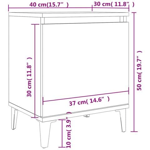 Comodino Con Gambe In Metallo Grigio Cemento 40x30x50 Cm - Foto 2