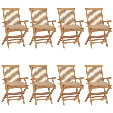 Sedie da Giardino con Cuscini Beige 8 pz in Massello di Teak - Foto 1