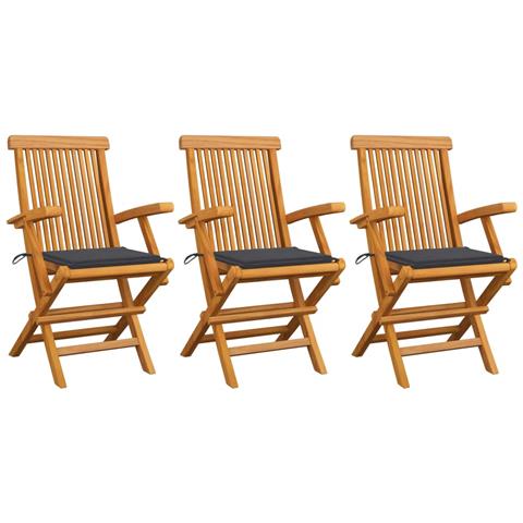 Sedie da Giardino con Cuscini Antracite 3 pz Massello di Teak - Foto 1
