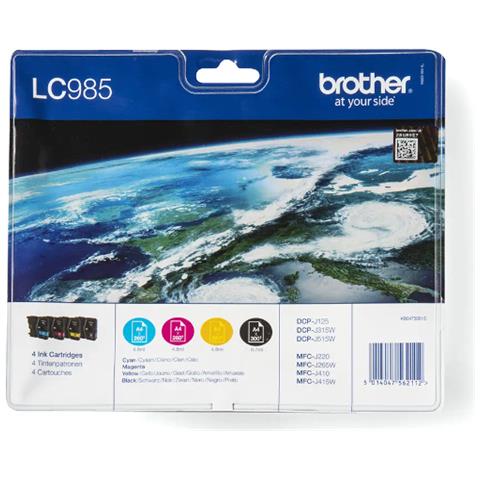 LC-985VALBP Cartuccia Ink Originale Nero / Ciano / Magenta / Giallo per DCP-J315W / DCP-J125 / FC-J220 Confezione 4 pz - Foto 3