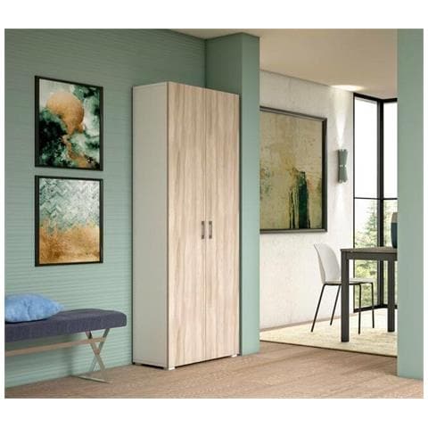 Armadio Multiuso Ginestra, Mobile Lineare A 2 Ante Battenti, Guardaroba A 6 Ripiani, Scarpiera Moderna, 100% Made In Italy, 72x37h195 Cm, Olmo E Bianco - Foto 1