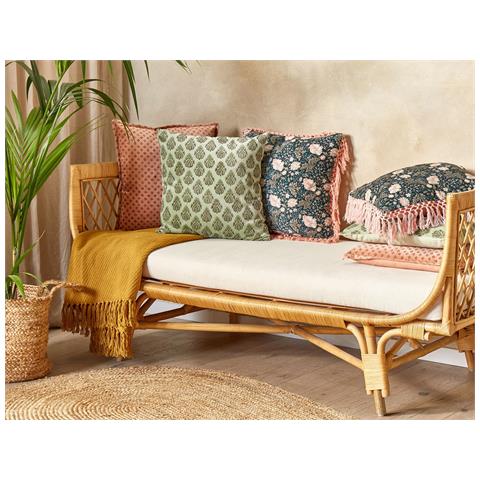 Cuscino Decorativo Rungia Cotone 45 X 45 Cm Floreale Stampa A Blocchi Verde - Foto 1