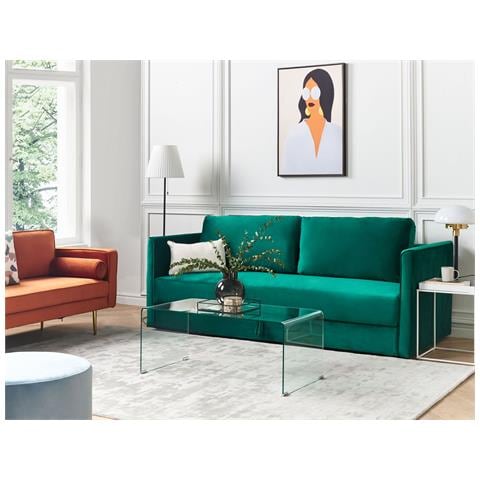 Divano Letto 3 Posti Eksjo Velluto Verde Smeraldo Con Contenitore - Foto 1