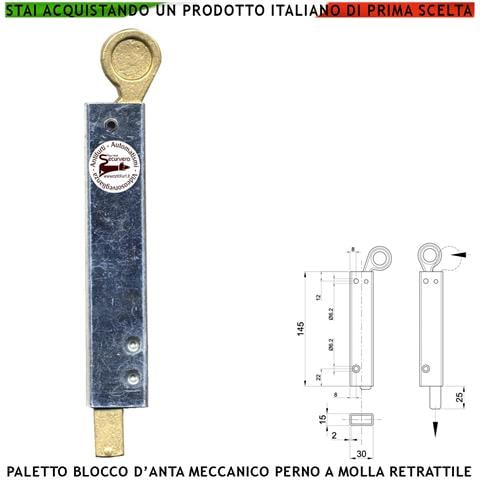 Paletto Blocco Anta Meccanico Per Cancello A Battente Profilato Acciaio Zincato Perno Retrattile In Ottone Funzione Ge - Foto 1