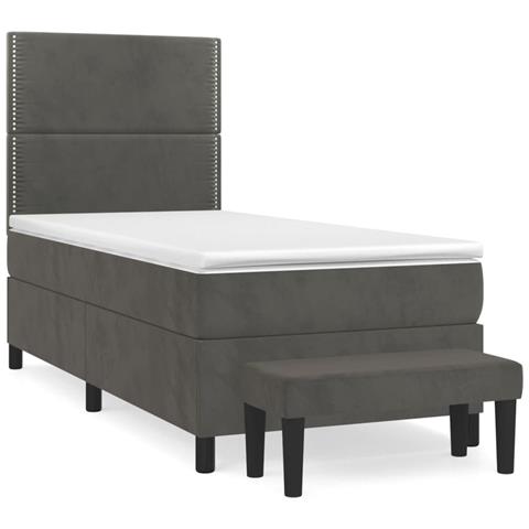 Giroletto A Molle Con Materasso Grigio Scuro 100x200 Cm Velluto - Foto 1