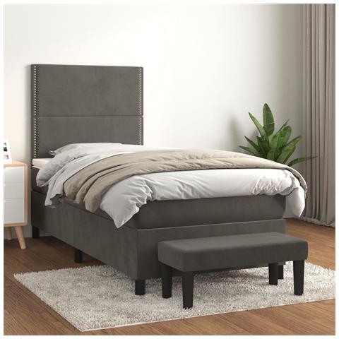 Giroletto A Molle Con Materasso Grigio Scuro 100x200 Cm Velluto - Foto 8