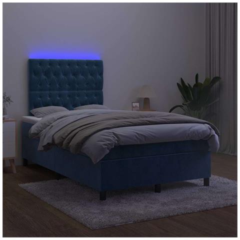 Letto A Molle Materasso E Led Blu Scuro 120x190 Cm In Velluto - Foto 2